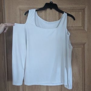 White peekaboo shoulder top
